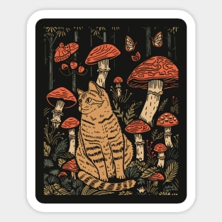 Retro goblincore fungi 80s 90s Cat And Mushroom Lovers Sticker